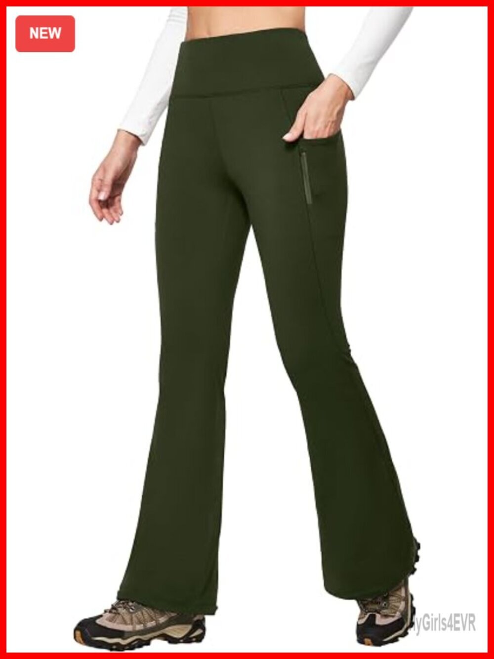 Fleece Lined Pants Water Resistant Hiking Winter Flare Leggings Pockets Bootcut